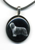 Painted glass pendant - Bearded Collie