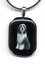 Painted Glass Pendant - Bearded Collie