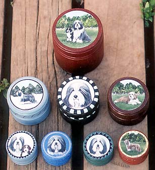 Round Hardwood Boxes - Bearded Collie