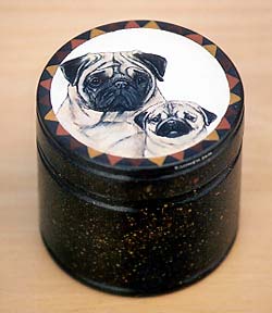 Large Round Hardwood Box - Pugs